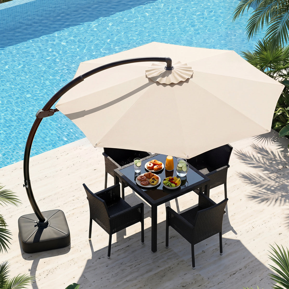11 FT Cantilever Patio Umbrella with Base with 360Â° Rotation and Tilt Adjustment-Beige