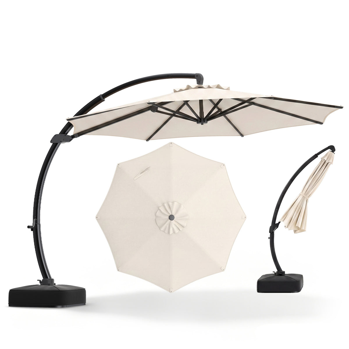 11 FT Cantilever Patio Umbrella with Base with 360Â° Rotation and Tilt Adjustment-Beige