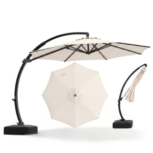 11 FT Cantilever Patio Umbrella with Base with 360Â° Rotation and Tilt Adjustment-Beige