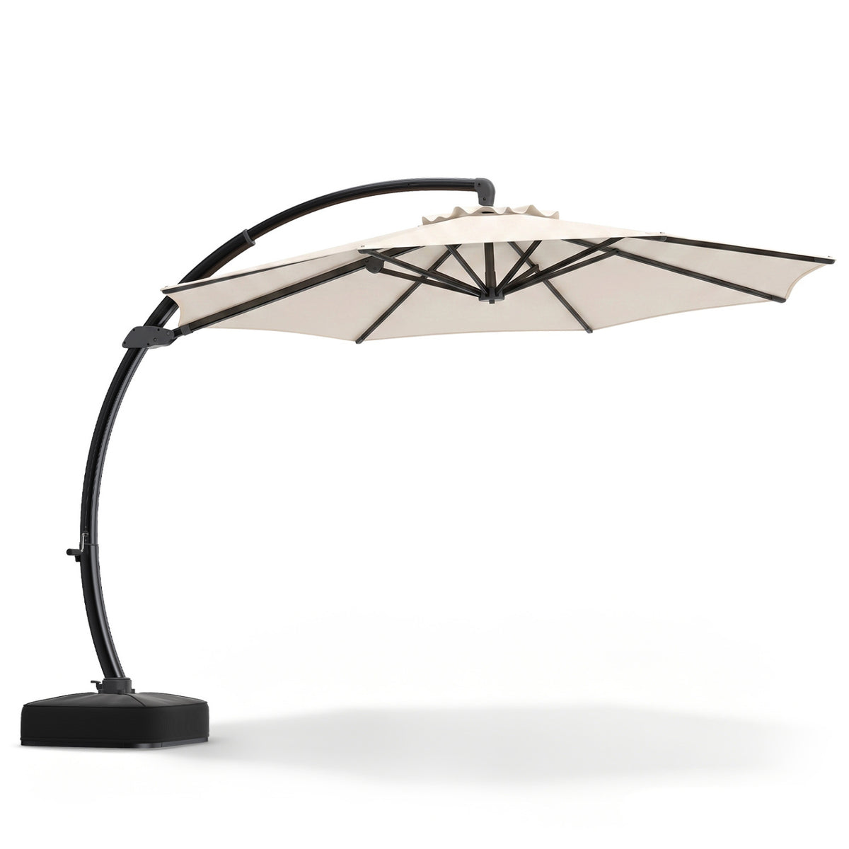 11 FT Cantilever Patio Umbrella with Base with 360Â° Rotation and Tilt Adjustment-Beige