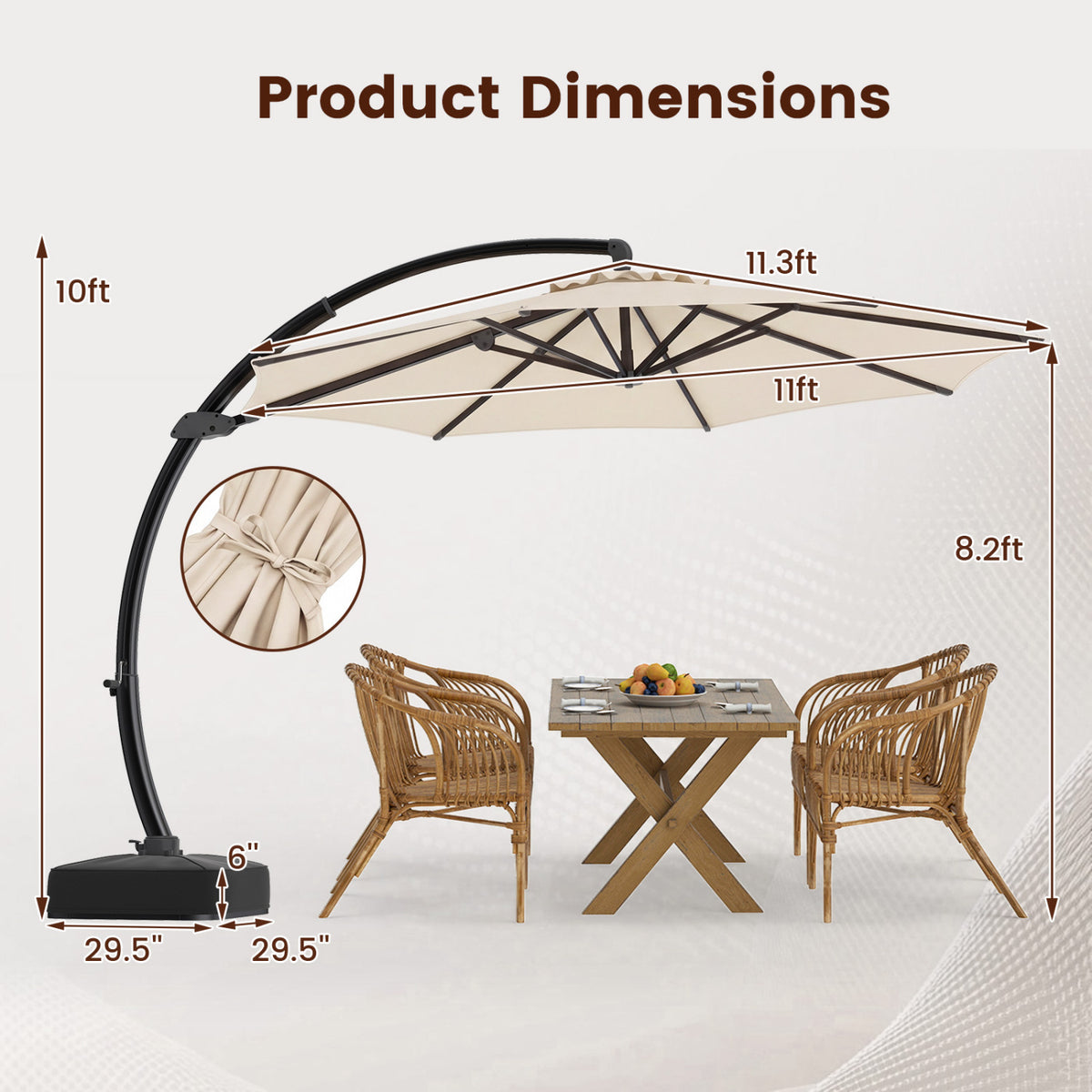 11 FT Cantilever Patio Umbrella with Base with 360Â° Rotation and Tilt Adjustment-Beige