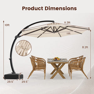 11 FT Cantilever Patio Umbrella with Base with 360Â° Rotation and Tilt Adjustment-Beige