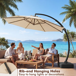 11 FT Cantilever Patio Umbrella with Base with 360Â° Rotation and Tilt Adjustment-Beige