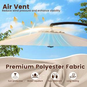 11 FT Cantilever Patio Umbrella with Base with 360Â° Rotation and Tilt Adjustment-Beige
