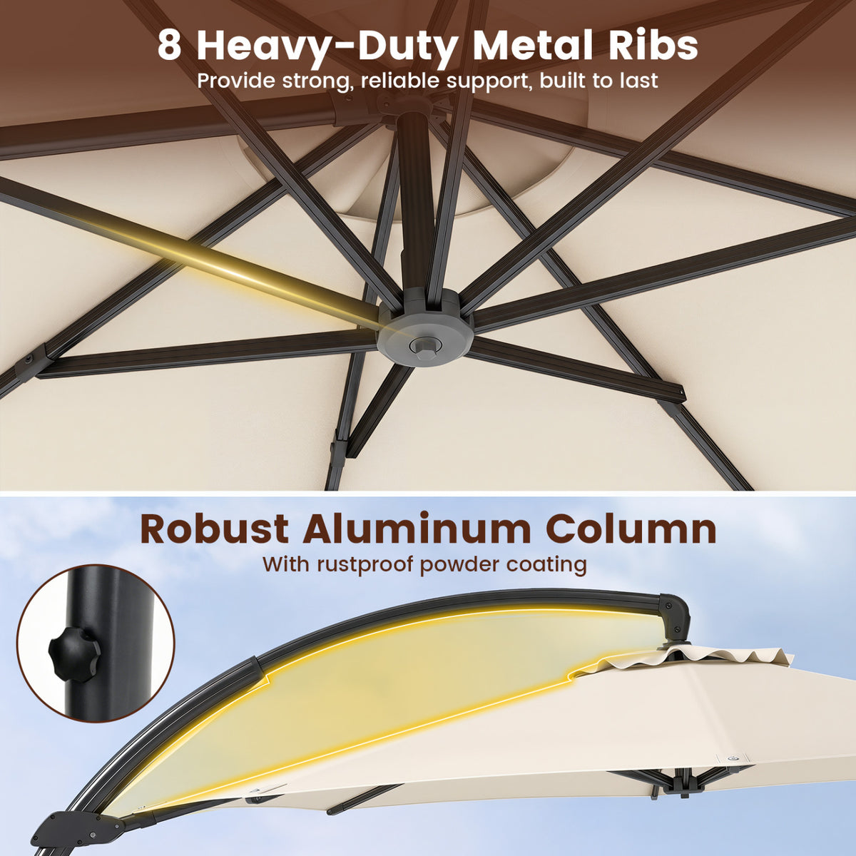 11 FT Cantilever Patio Umbrella with Base with 360Â° Rotation and Tilt Adjustment-Beige