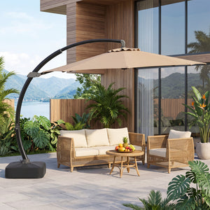 11 FT Cantilever Patio Umbrella with Base with 360Â° Rotation and Tilt Adjustment-Brown