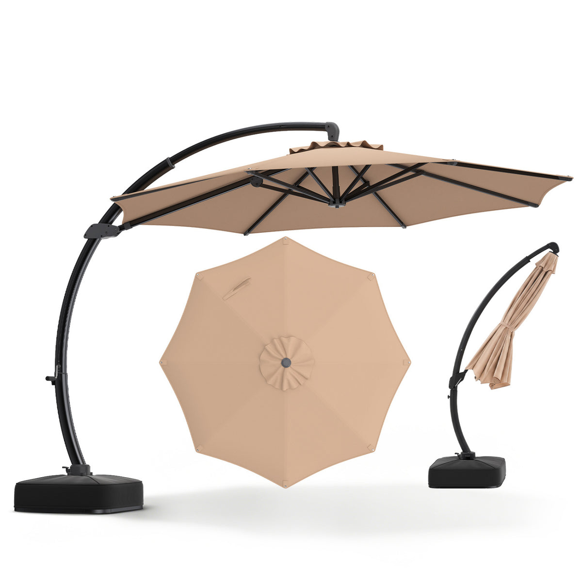 11 FT Cantilever Patio Umbrella with Base with 360Â° Rotation and Tilt Adjustment-Brown