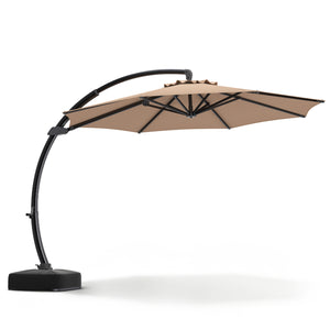 11 FT Cantilever Patio Umbrella with Base with 360Â° Rotation and Tilt Adjustment-Brown