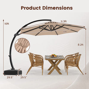 11 FT Cantilever Patio Umbrella with Base with 360Â° Rotation and Tilt Adjustment-Brown