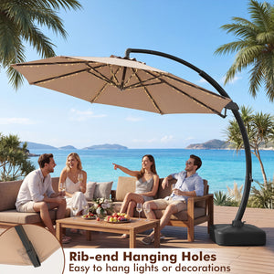 11 FT Cantilever Patio Umbrella with Base with 360Â° Rotation and Tilt Adjustment-Brown