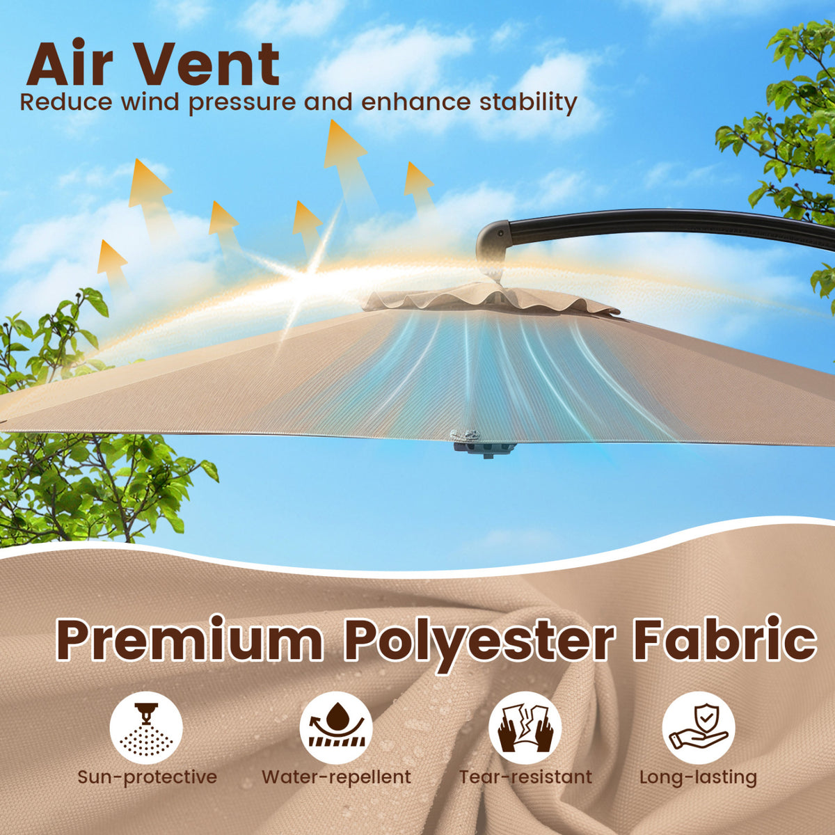 11 FT Cantilever Patio Umbrella with Base with 360Â° Rotation and Tilt Adjustment-Brown