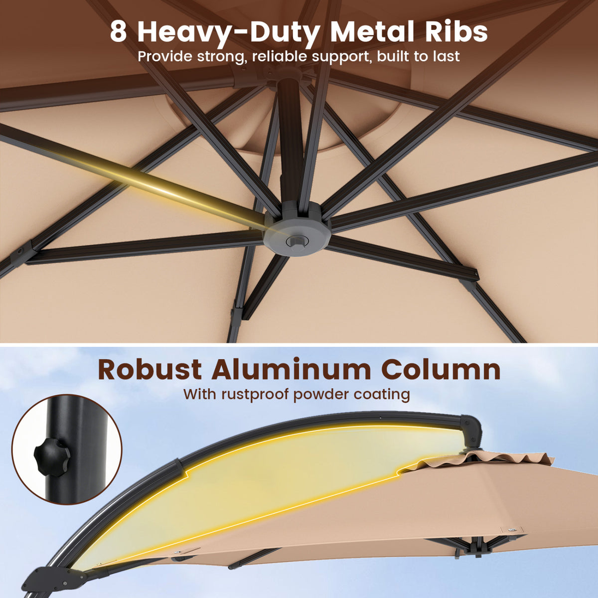 11 FT Cantilever Patio Umbrella with Base with 360Â° Rotation and Tilt Adjustment-Brown