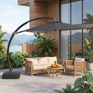 11 FT Cantilever Patio Umbrella with Base with 360Â° Rotation and Tilt Adjustment-Gray