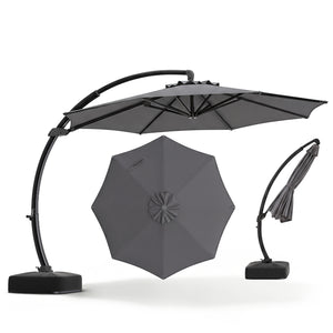 11 FT Cantilever Patio Umbrella with Base with 360Â° Rotation and Tilt Adjustment-Gray