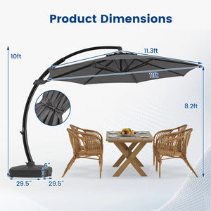 11 FT Cantilever Patio Umbrella with Base with 360Â° Rotation and Tilt Adjustment-Gray