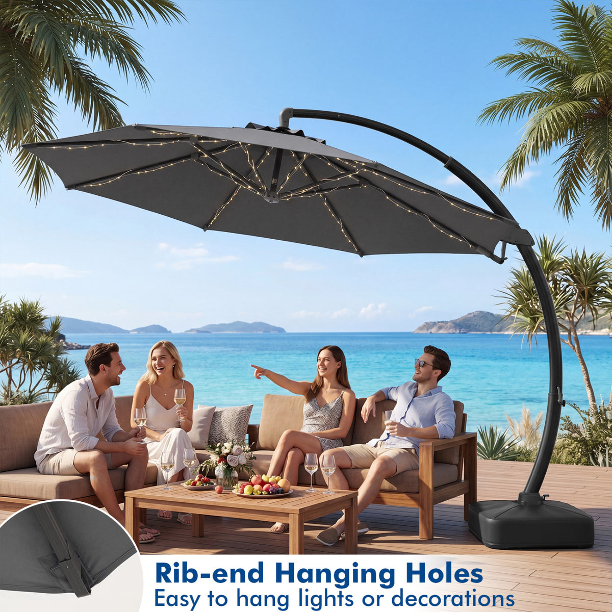 11 FT Cantilever Patio Umbrella with Base with 360Â° Rotation and Tilt Adjustment-Gray
