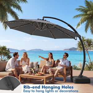 11 FT Cantilever Patio Umbrella with Base with 360Â° Rotation and Tilt Adjustment-Gray
