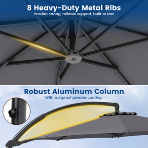11 FT Cantilever Patio Umbrella with Base with 360Â° Rotation and Tilt Adjustment-Gray