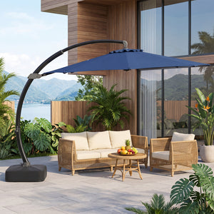 11 FT Cantilever Patio Umbrella with Base with 360Â° Rotation and Tilt Adjustment-Navy