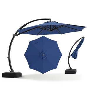 11 FT Cantilever Patio Umbrella with Base with 360Â° Rotation and Tilt Adjustment-Navy