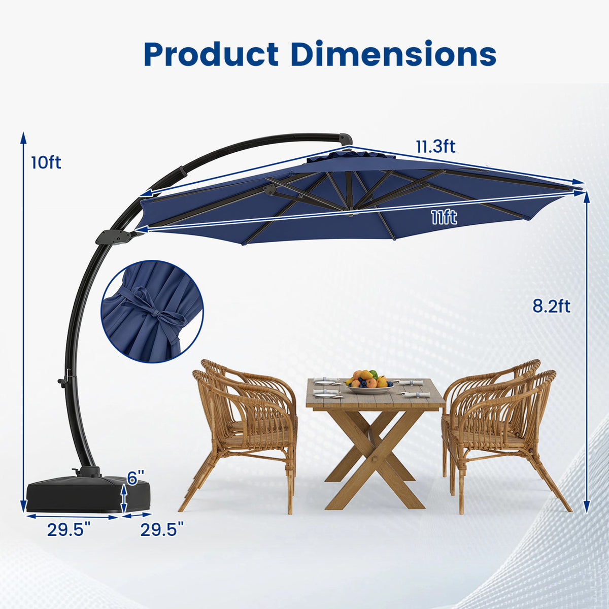 11 FT Cantilever Patio Umbrella with Base with 360Â° Rotation and Tilt Adjustment-Navy