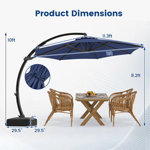 11 FT Cantilever Patio Umbrella with Base with 360Â° Rotation and Tilt Adjustment-Navy