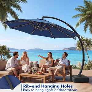 11 FT Cantilever Patio Umbrella with Base with 360Â° Rotation and Tilt Adjustment-Navy