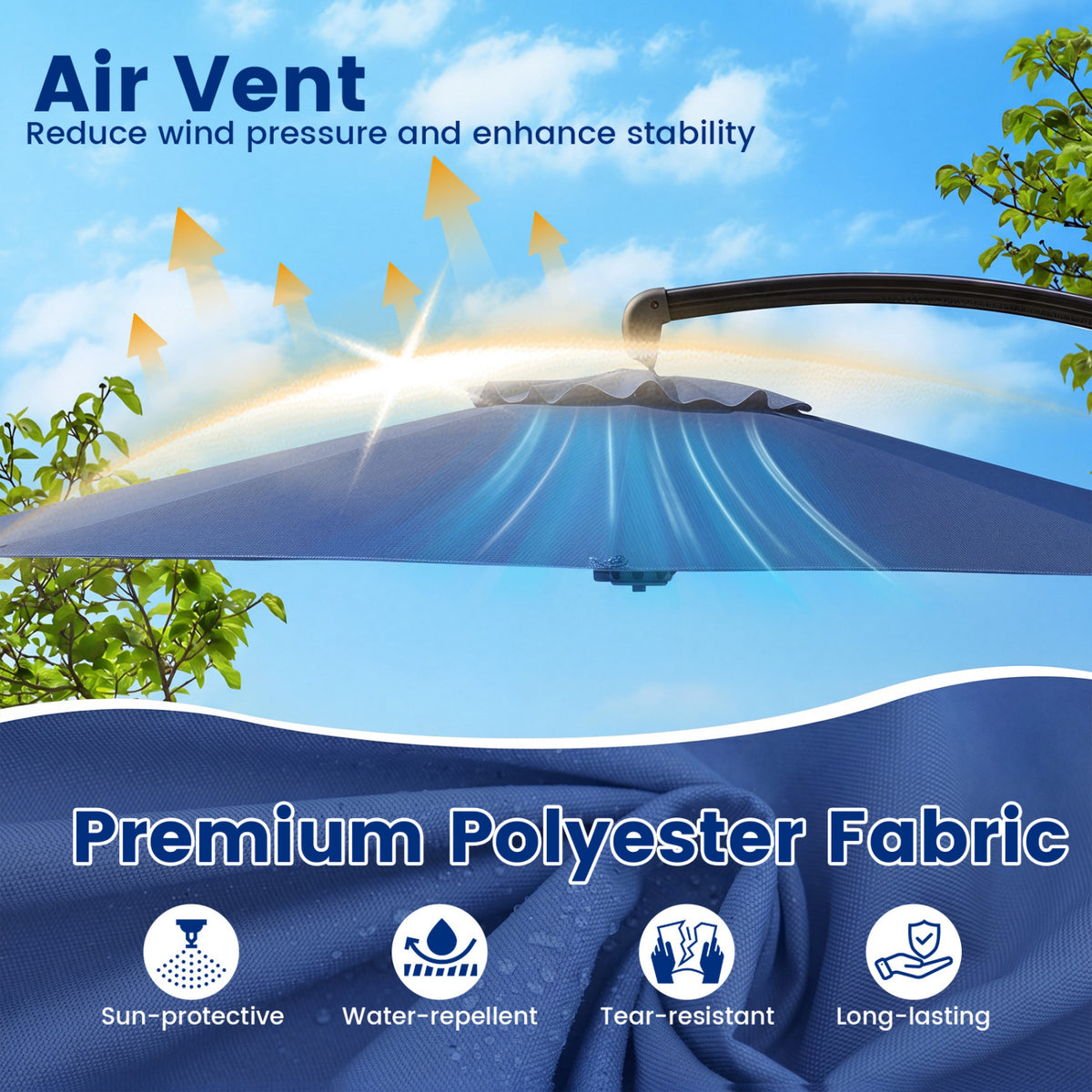 11 FT Cantilever Patio Umbrella with Base with 360Â° Rotation and Tilt Adjustment-Navy