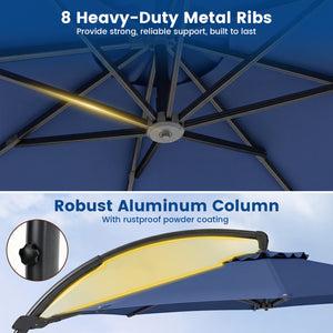 11 FT Cantilever Patio Umbrella with Base with 360Â° Rotation and Tilt Adjustment-Navy
