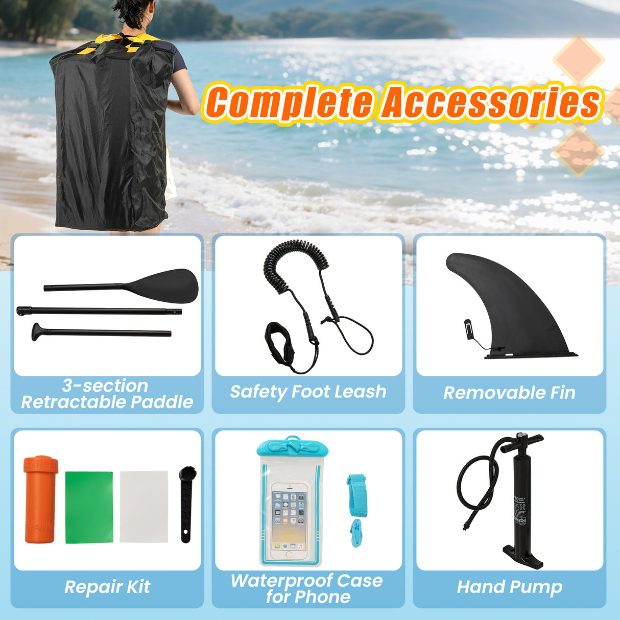 11 Feet Premium SUP Inflatable Stand Up Paddle Board with Accessories and Repair Kit-L