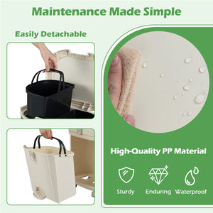 11 Gallon 3-Layer Kitchen Trash Can with Lid and 2 Removable Buckets-Beige