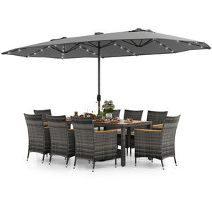 11 Pieces Patio Dining Set with 15 Feet Double-Sided Patio Umbrella Base Included-Gray