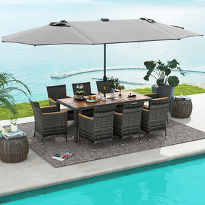 11 Pieces Patio Dining Set with 15 Feet Double-Sided Patio Umbrella Base Included-Gray