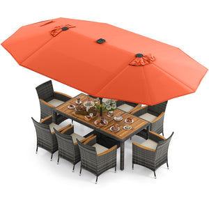 11 Pieces Patio Dining Set with 15 Feet Double-Sided Patio Umbrella Base Included-Orange