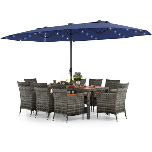 11 Pieces Patio Dining Set with 15 Feet Double-Sided Patio Umbrella Base Included-Navy