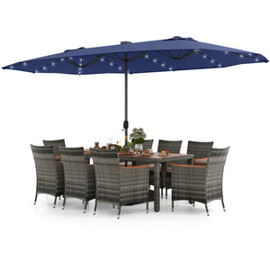 11 Pieces Patio Dining Set with 15 Feet Double-Sided Patio Umbrella Base Included-Navy