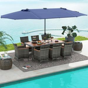 11 Pieces Patio Dining Set with 15 Feet Double-Sided Patio Umbrella Base Included-Navy