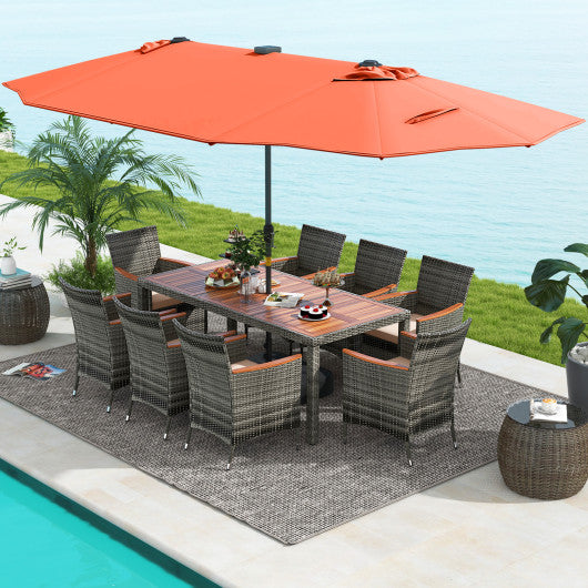 11 Pieces Patio Dining Set with 15 Feet Double-Sided Patio Umbrella Base Included-Orange