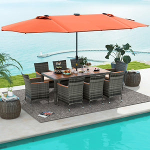 11 Pieces Patio Dining Set with 15 Feet Double-Sided Patio Umbrella Base Included-Orange