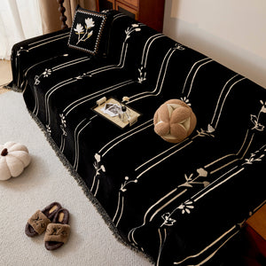 Chenille Jacquard Sofa Throw Cover with Tassel Soft Thick Couch Protector Blanket