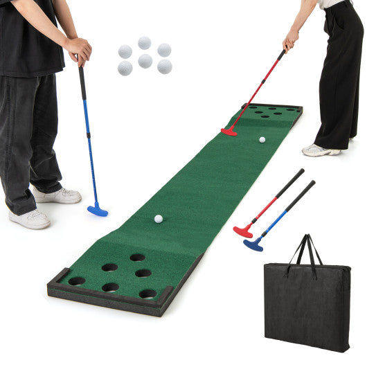 11 FT Indoor Outdoor Putting Green Mat with 2 Adjustable Putters and 6 Balls