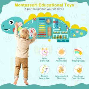 11-in-1 Dinosaur Activity Wall Busy Board Panels for Toddlers Education and Early Development-Green