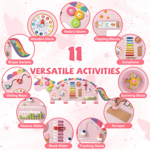 11-in-1 Dinosaur Activity Wall Busy Board Panels for Toddlers Education and Early Development-Pink
