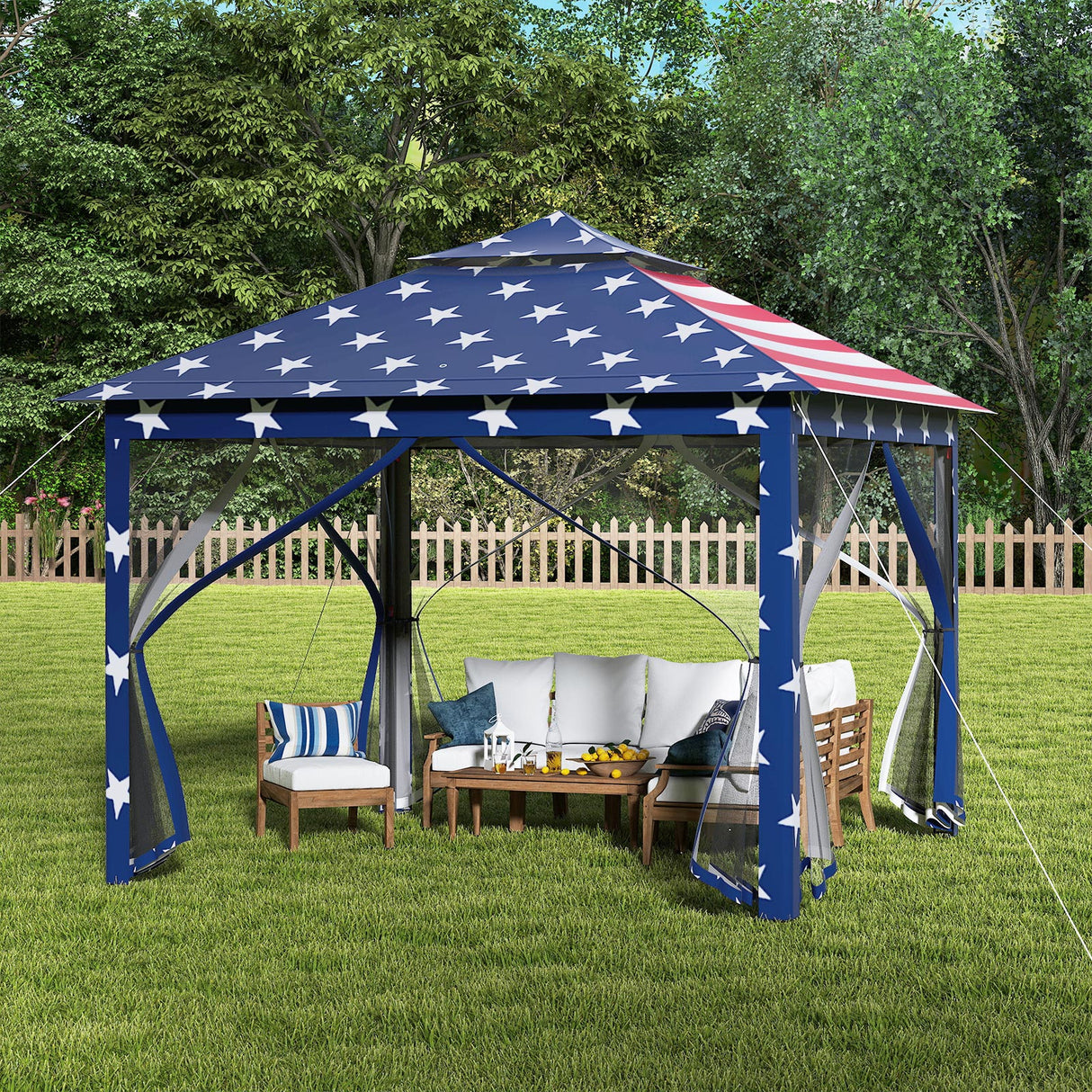 11 x 11 Feet 2-Tier Pop-Up Gazebo Tent Portable Canopy Shelter Carry Bag Mesh-Blue