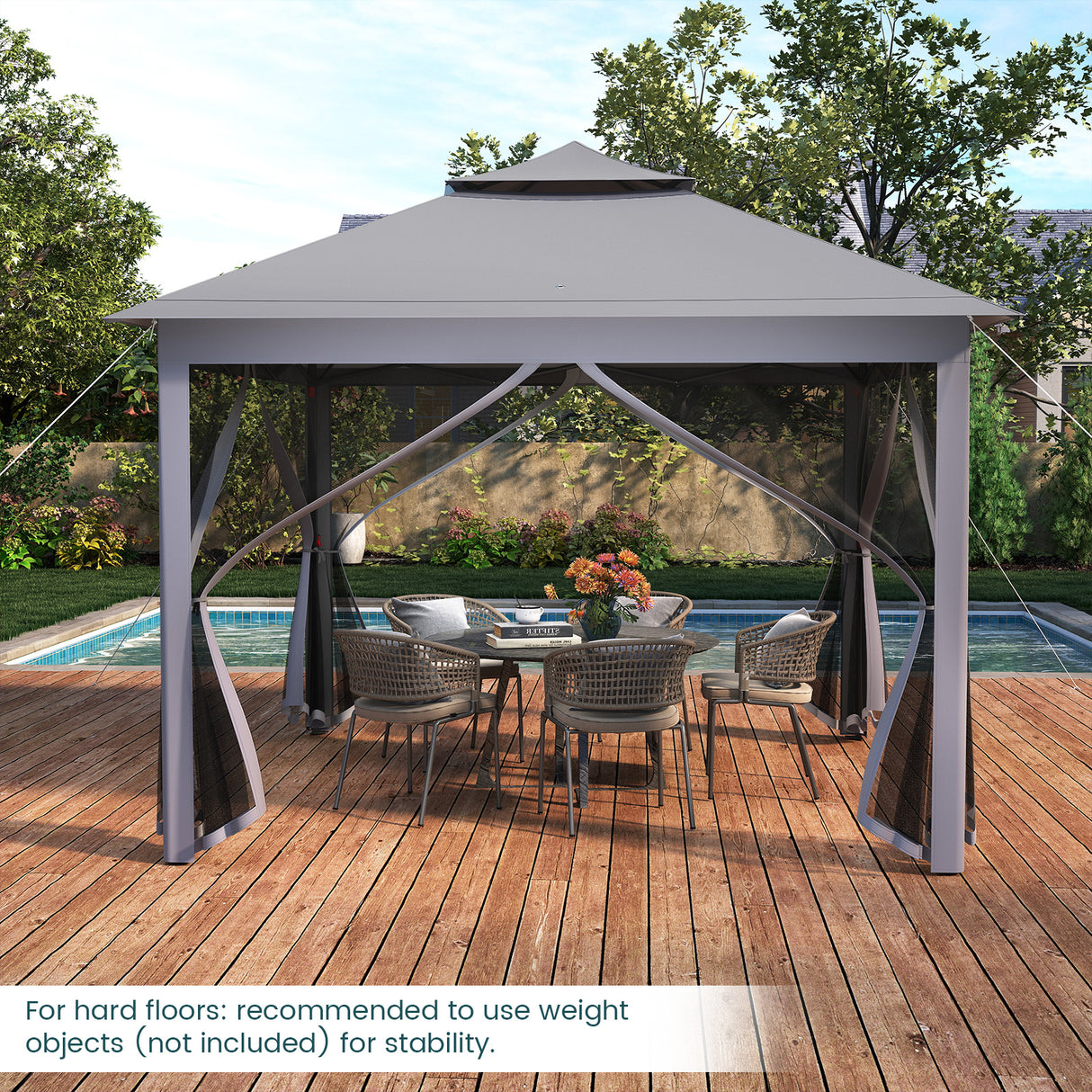 11 x 11 Feet 2-Tier Pop-Up Gazebo Tent Portable Canopy Shelter Carry Bag Mesh-Gray