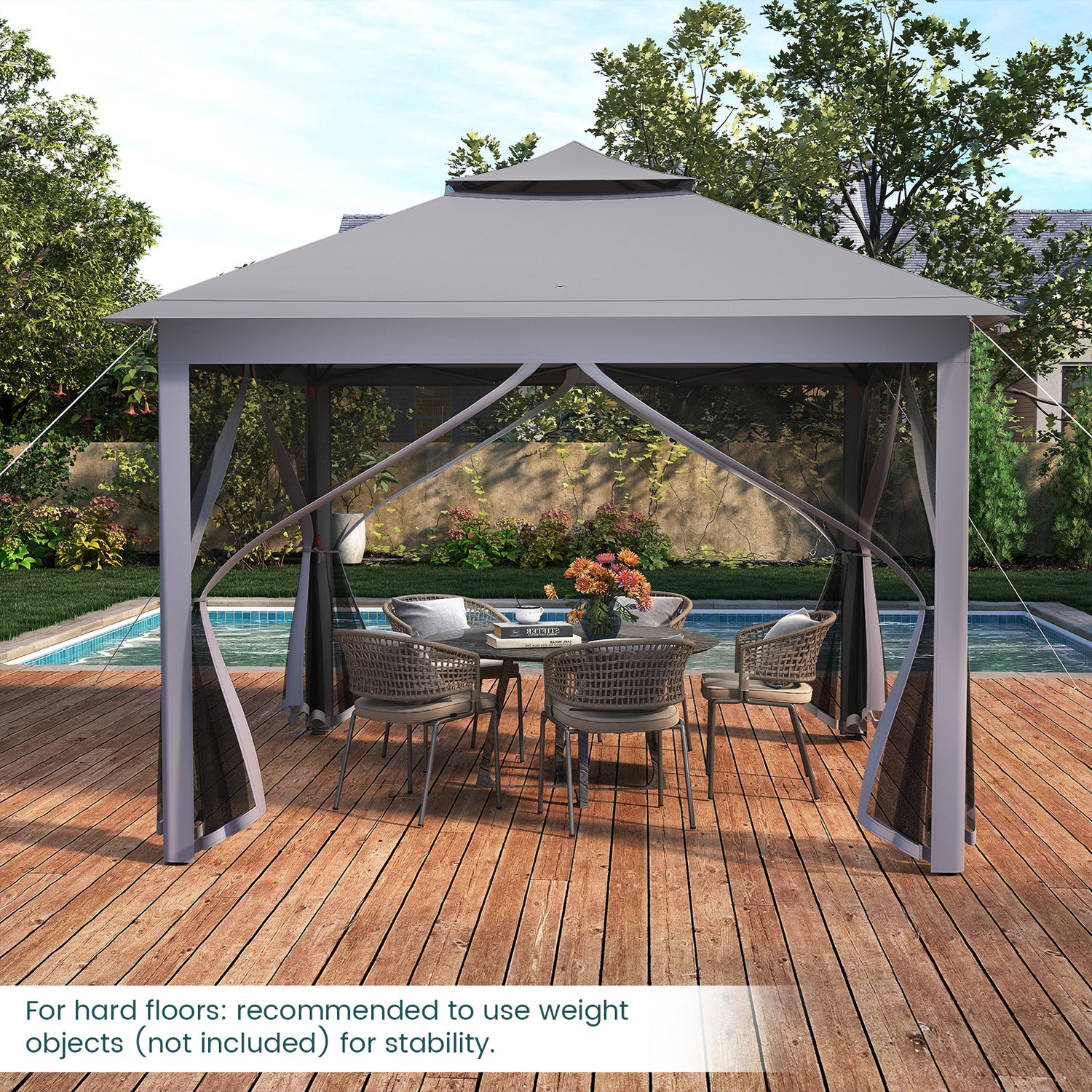 11 x 11 Feet 2-Tier Pop-Up Gazebo Tent Portable Canopy Shelter Carry Bag Mesh-Gray