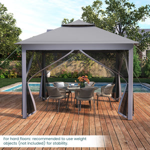 11 x 11 Feet 2-Tier Pop-Up Gazebo Tent Portable Canopy Shelter Carry Bag Mesh-Gray