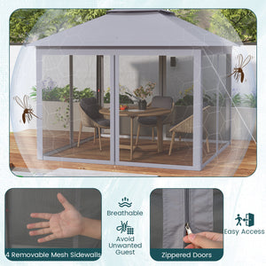 11 x 11 Feet 2-Tier Pop-Up Gazebo Tent Portable Canopy Shelter Carry Bag Mesh-Gray