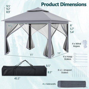 11 x 11 Feet 2-Tier Pop-Up Gazebo Tent Portable Canopy Shelter Carry Bag Mesh-Gray
