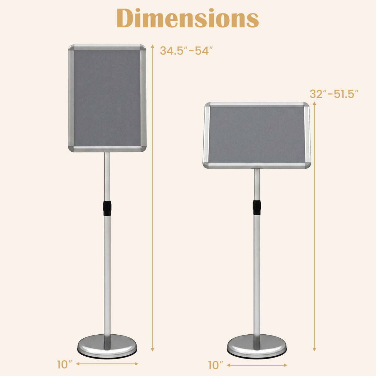 11 x 17 Inch Height Adjustable Sign Holder Stand with Snap-Open Frame-Silver